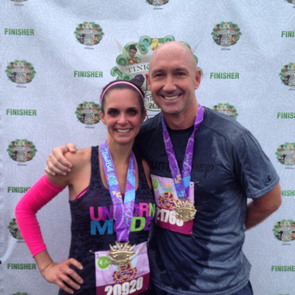With my husband John after we just ran the Tinkerbell 10K on our honeymoon. We also ran the Half Marathon the next day. 