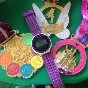 4 medals for the weekend: 10K, Half Marathon, Pixie Dust Challenge, and Pink Coast to Coast for doing Princess Half in Orlando and Tink Half in Anaheim.